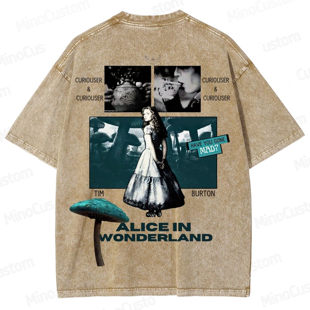 Alice in Wonderland Movie Graphic Vintage Washed T - shirt