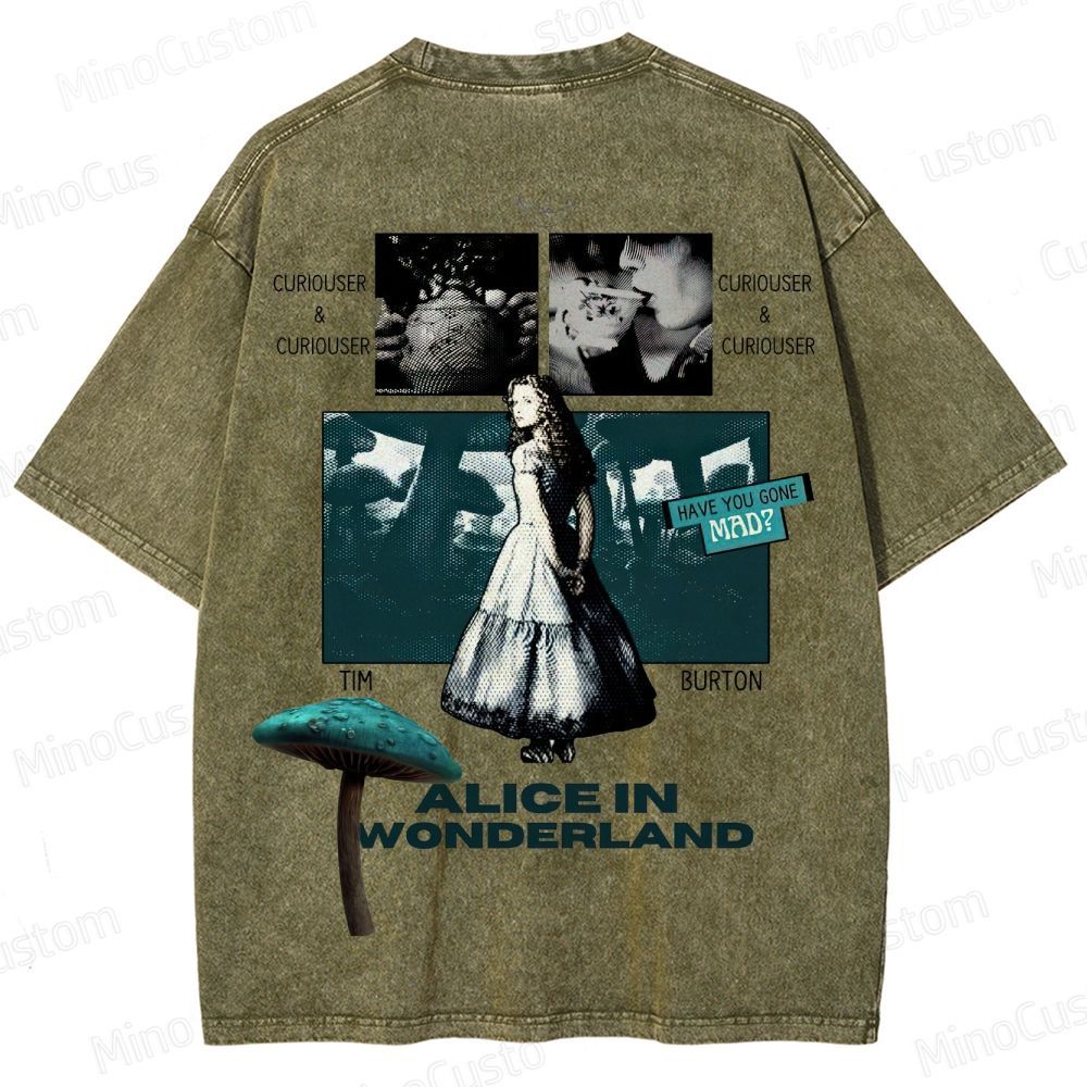 Alice in Wonderland Movie Graphic Vintage Washed T - shirt