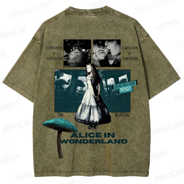 Alice in Wonderland Movie Graphic Vintage Washed T - shirt