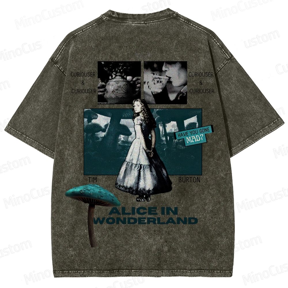 Alice in Wonderland Movie Graphic Vintage Washed T - shirt