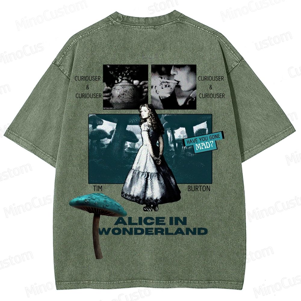 Alice in Wonderland Movie Graphic Vintage Washed T - shirt