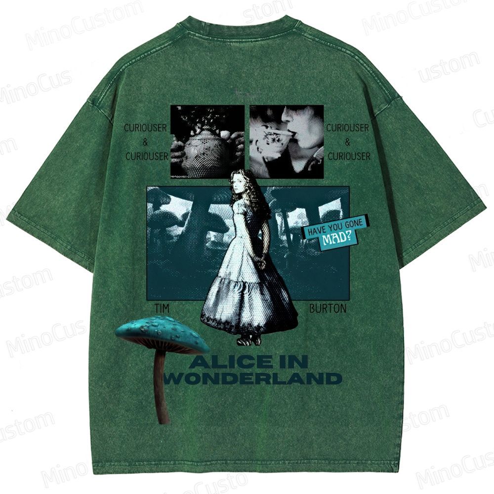 Alice in Wonderland Movie Graphic Vintage Washed T - shirt