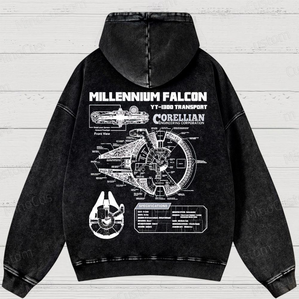 Mens Star Battles GoldMillennium Falcon Schematics Washed Hoodies 