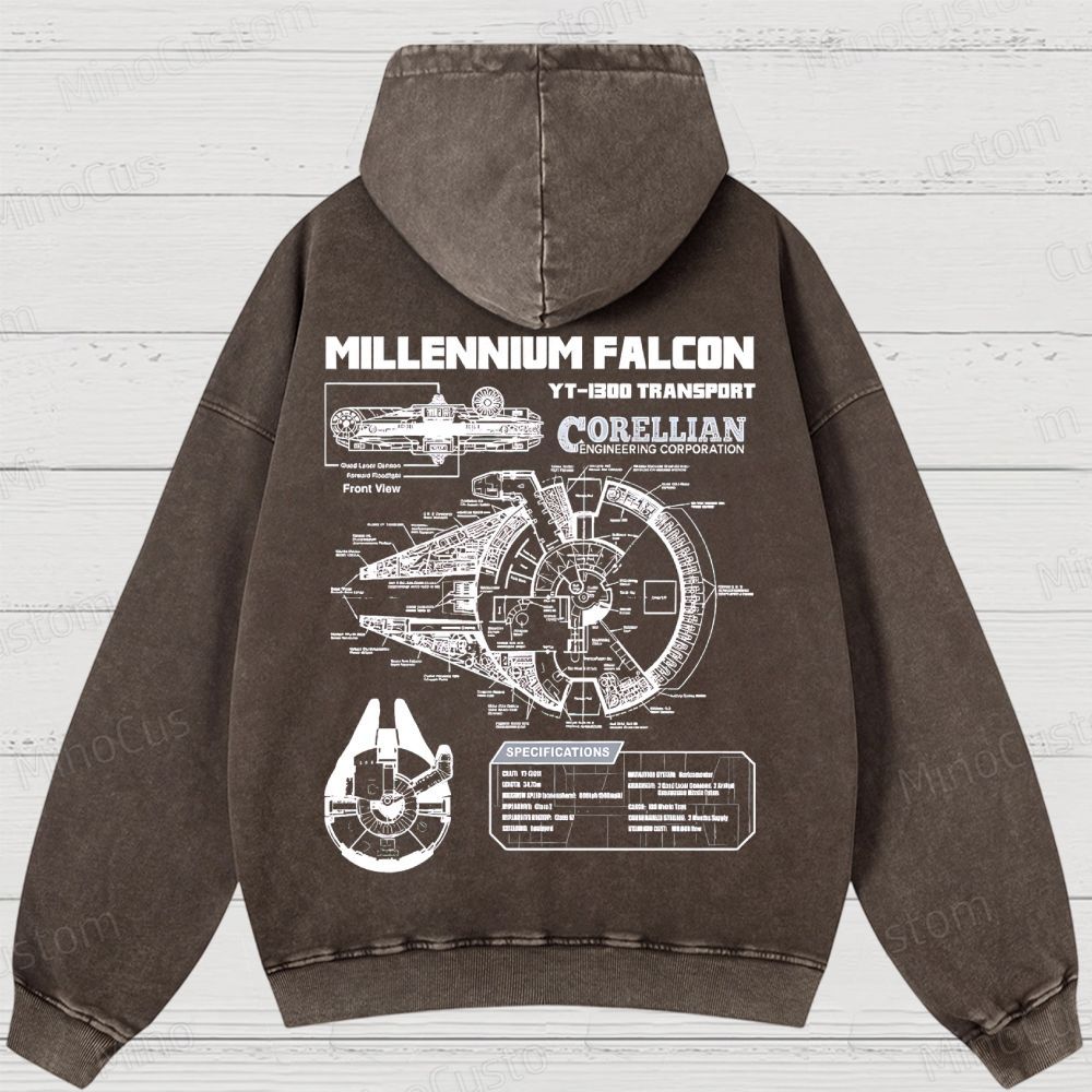 Mens Star Battles GoldMillennium Falcon Schematics Washed Hoodies 