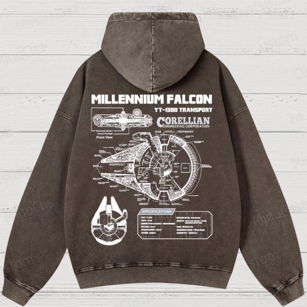 Mens Star Battles GoldMillennium Falcon Schematics Washed Hoodies 