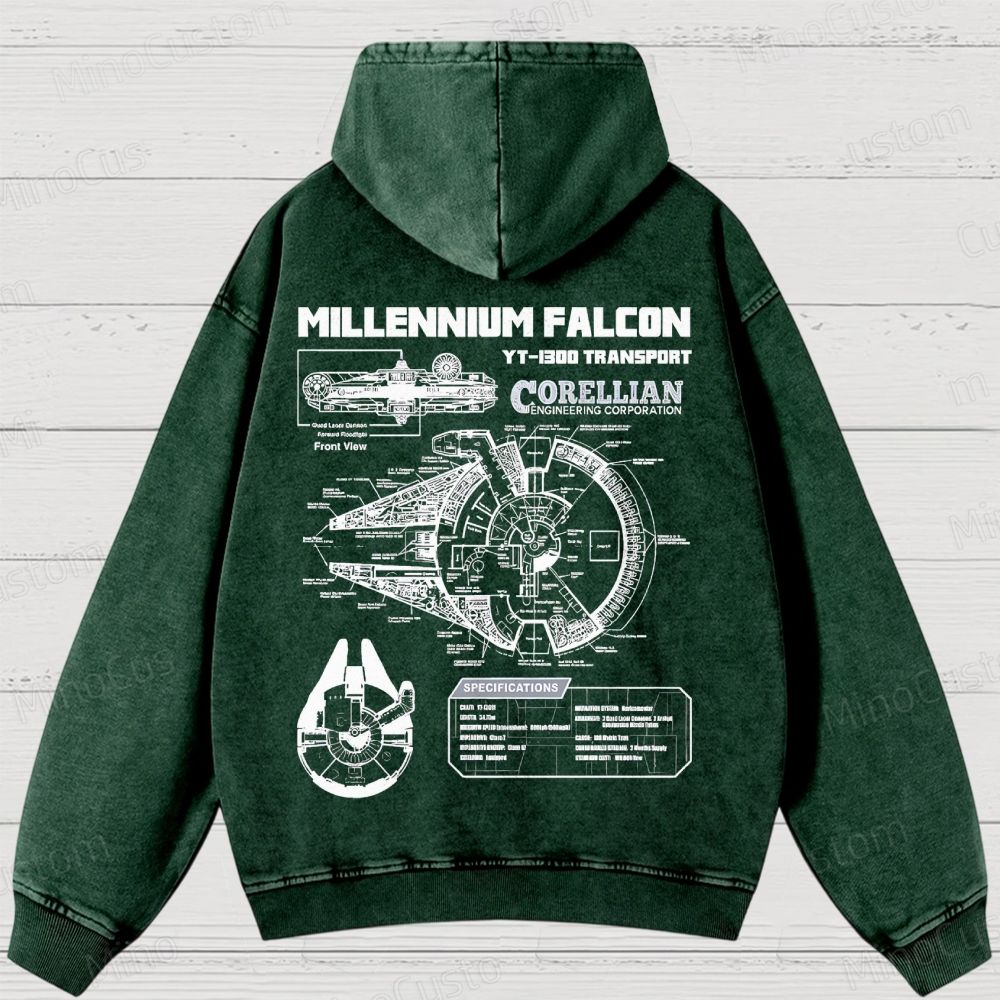 Mens Star Battles GoldMillennium Falcon Schematics Washed Hoodies 
