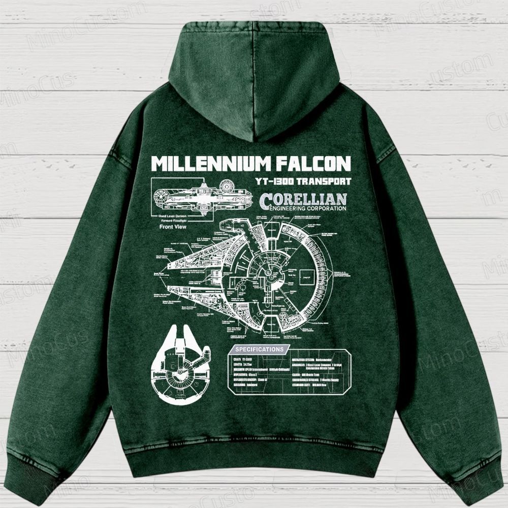 Mens Star Battles GoldMillennium Falcon Schematics Washed Hoodies 