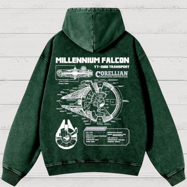 Mens Star Battles GoldMillennium Falcon Schematics Washed Hoodies 