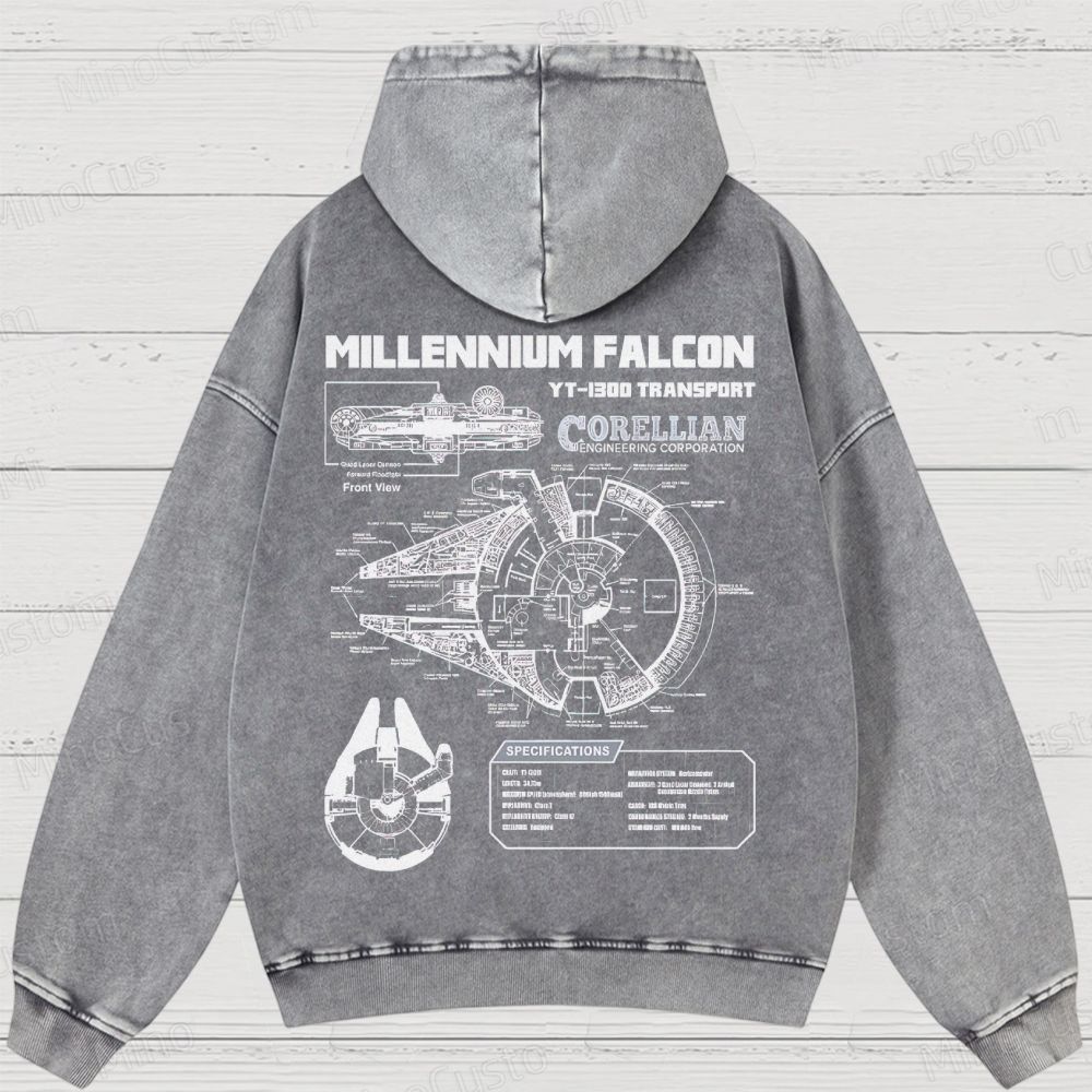 Mens Star Battles GoldMillennium Falcon Schematics Washed Hoodies 