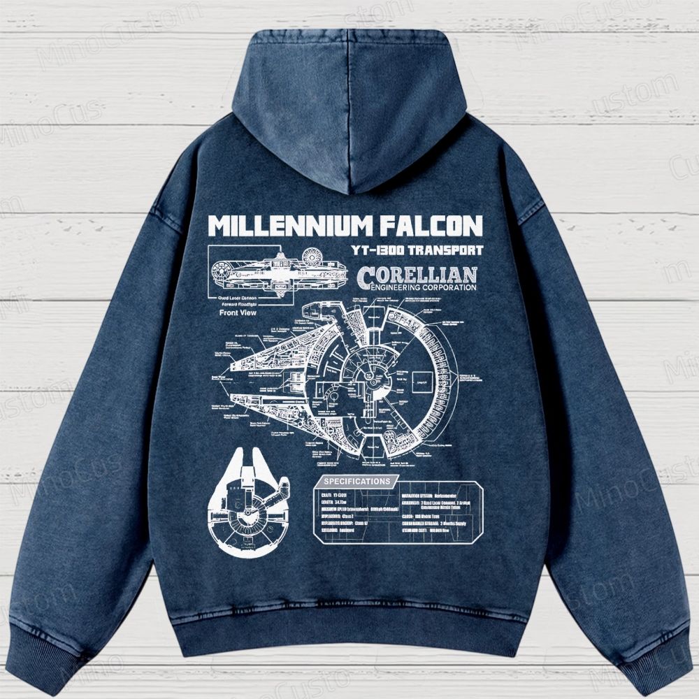 Mens Star Battles GoldMillennium Falcon Schematics Washed Hoodies 
