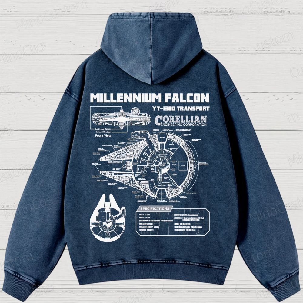 Mens Star Battles GoldMillennium Falcon Schematics Washed Hoodies 