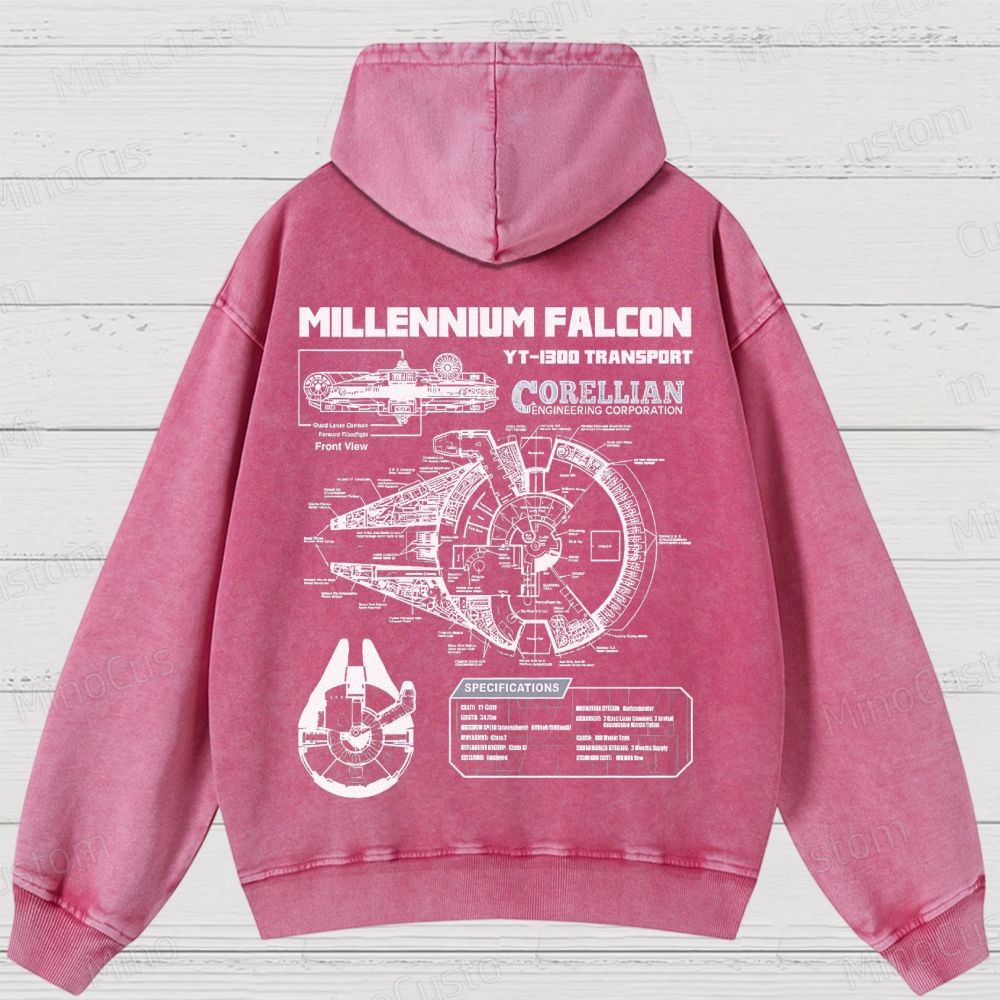 Mens Star Battles GoldMillennium Falcon Schematics Washed Hoodies 