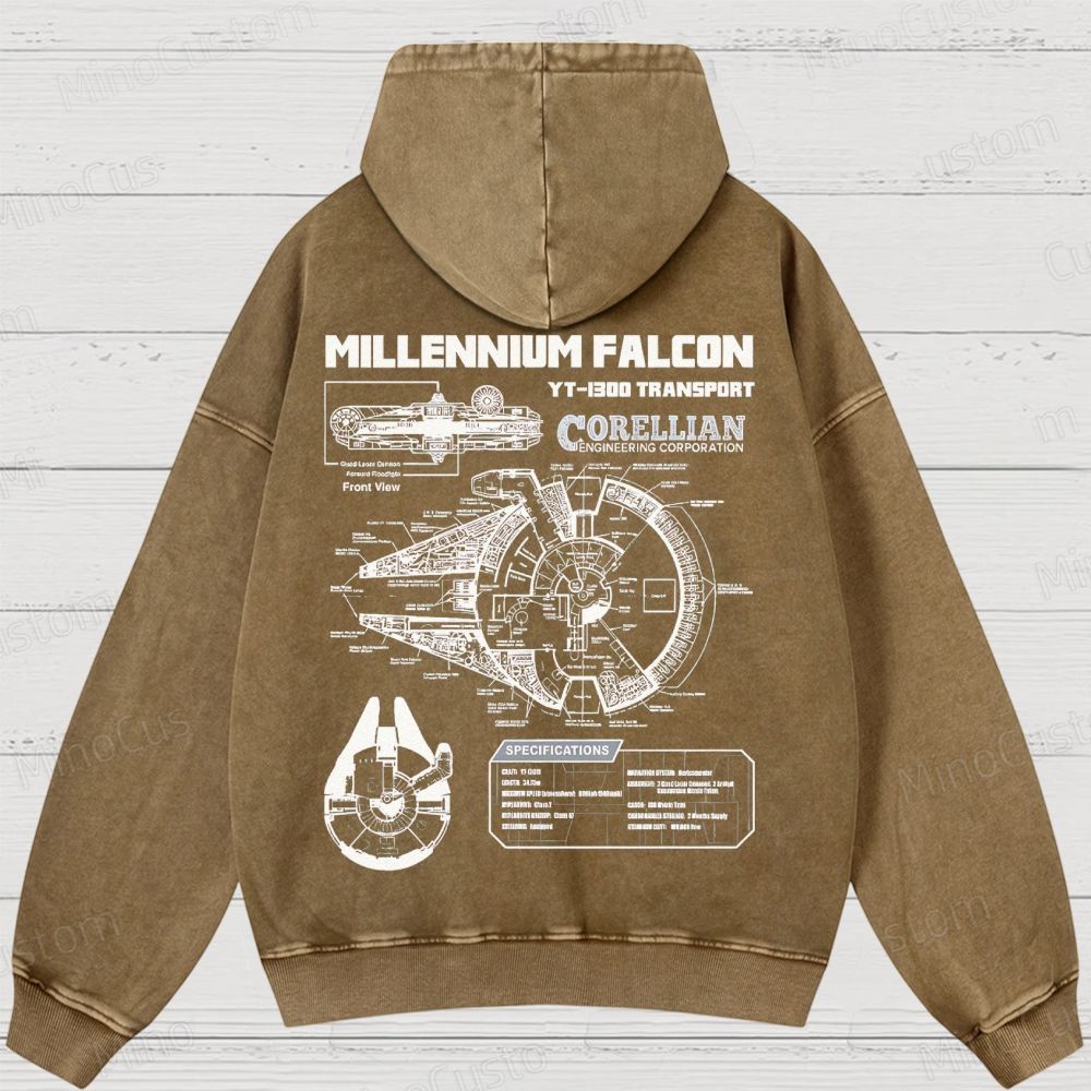 Mens Star Battles GoldMillennium Falcon Schematics Washed Hoodies 