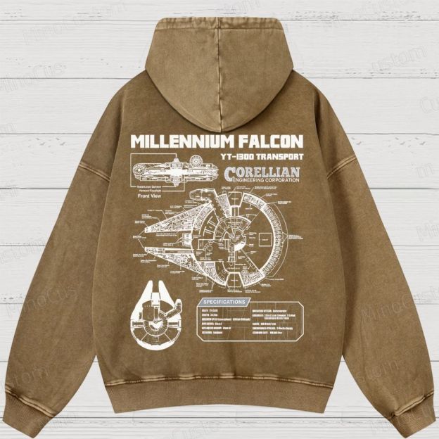 Mens Star Battles GoldMillennium Falcon Schematics Washed Hoodies 