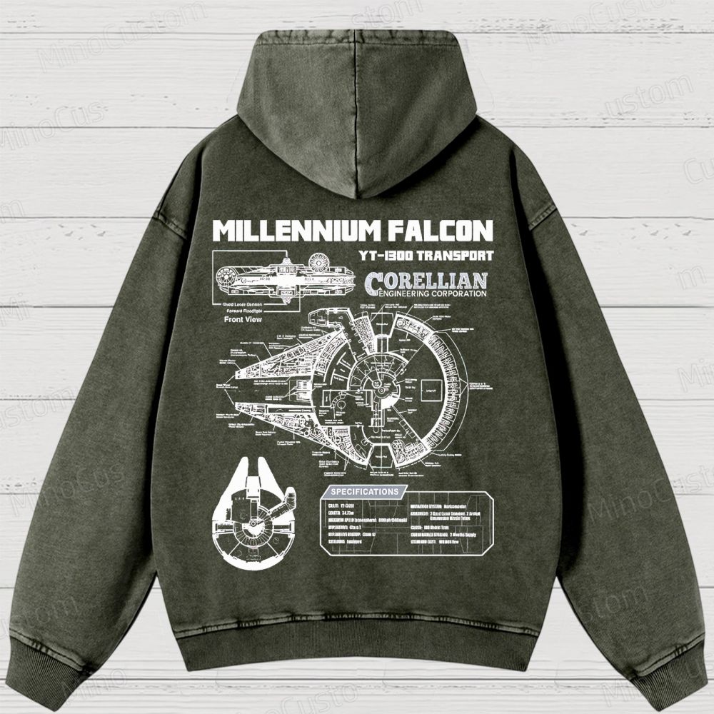 Mens Star Battles GoldMillennium Falcon Schematics Washed Hoodies 