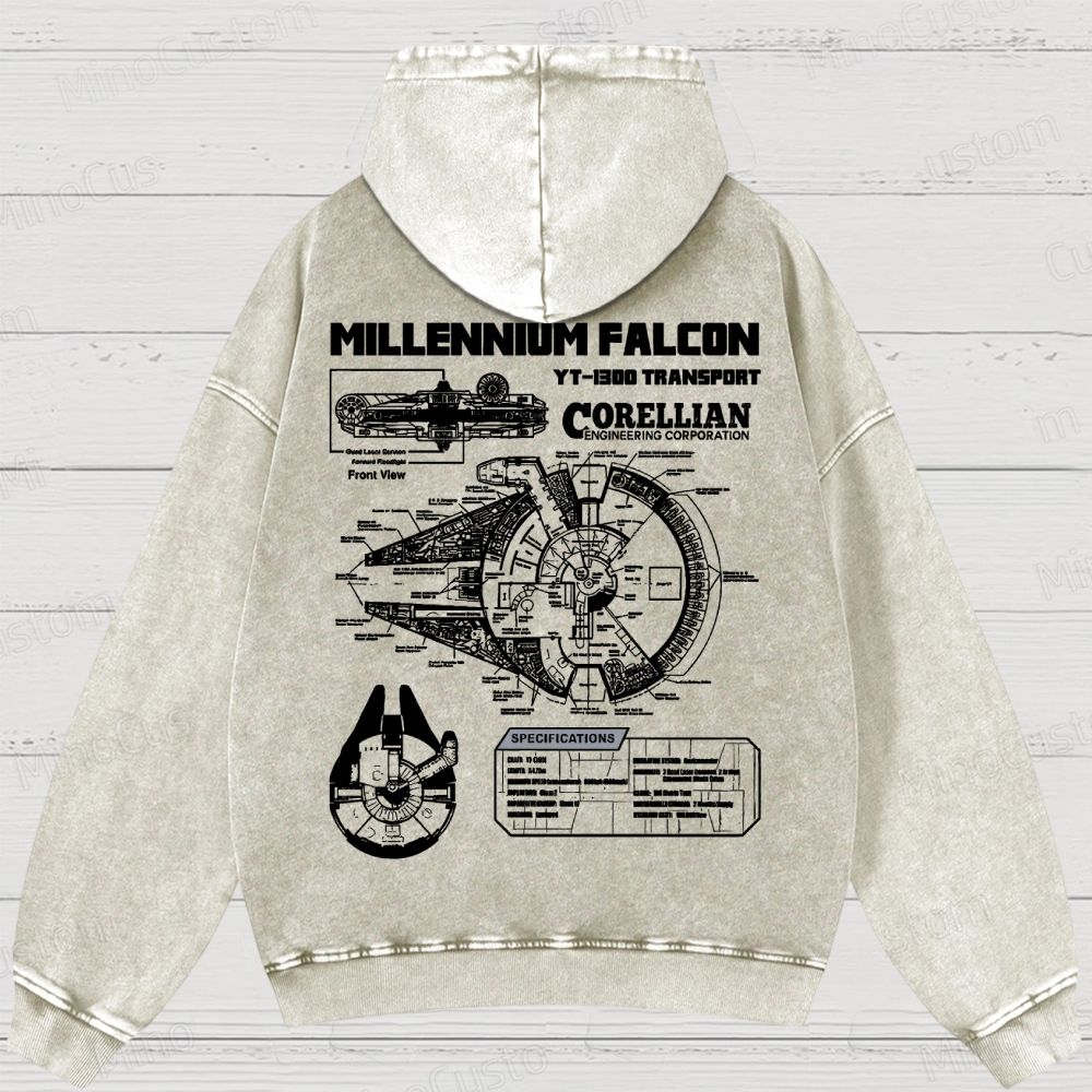Mens Star Battles GoldMillennium Falcon Schematics Washed Hoodies 