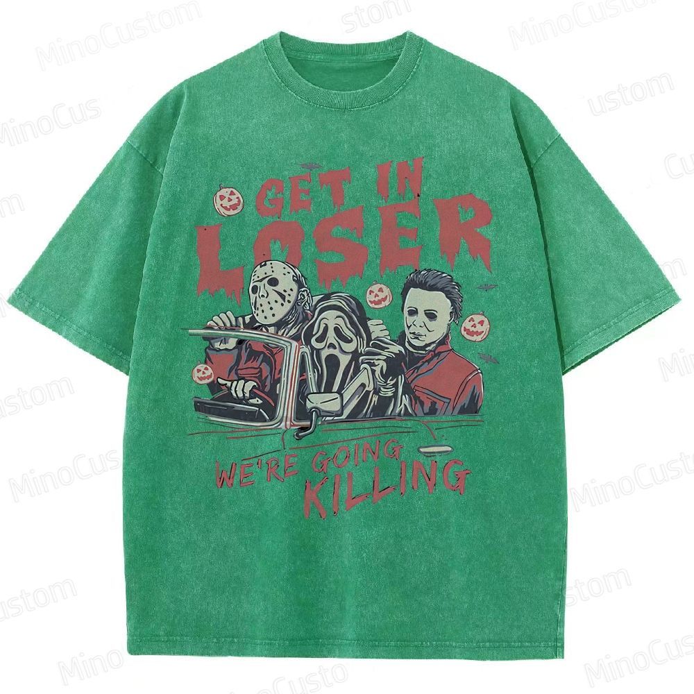 Vintage Horror Movie Characters Graphic Washed  T - shirt