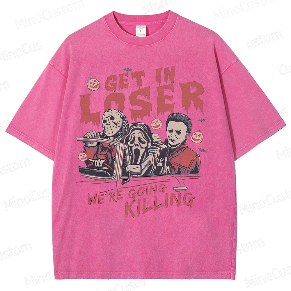 Vintage Horror Movie Characters Graphic Washed  T - shirt