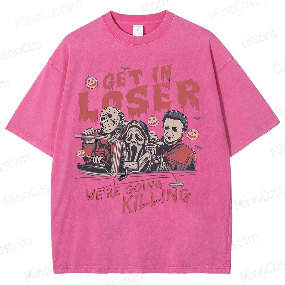 Vintage Horror Movie Characters Graphic Washed  T - shirt