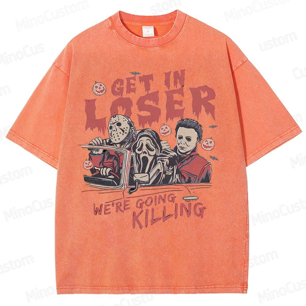 Vintage Horror Movie Characters Graphic Washed  T - shirt