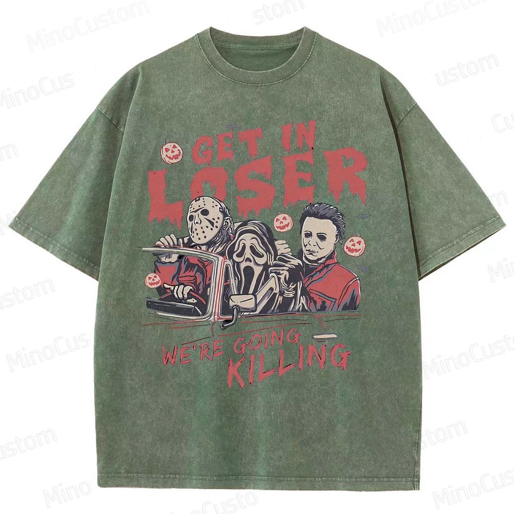 Vintage Horror Movie Characters Graphic Washed  T - shirt