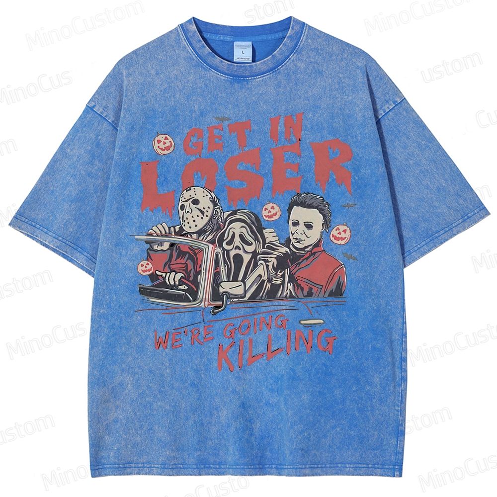 Vintage Horror Movie Characters Graphic Washed  T - shirt