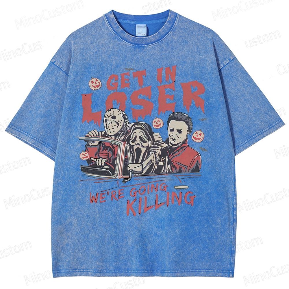 Vintage Horror Movie Characters Graphic Washed  T - shirt