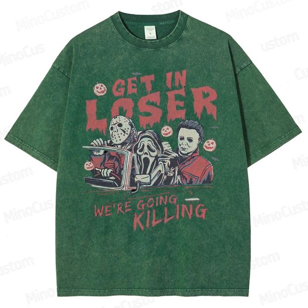 Vintage Horror Movie Characters Graphic Washed  T - shirt