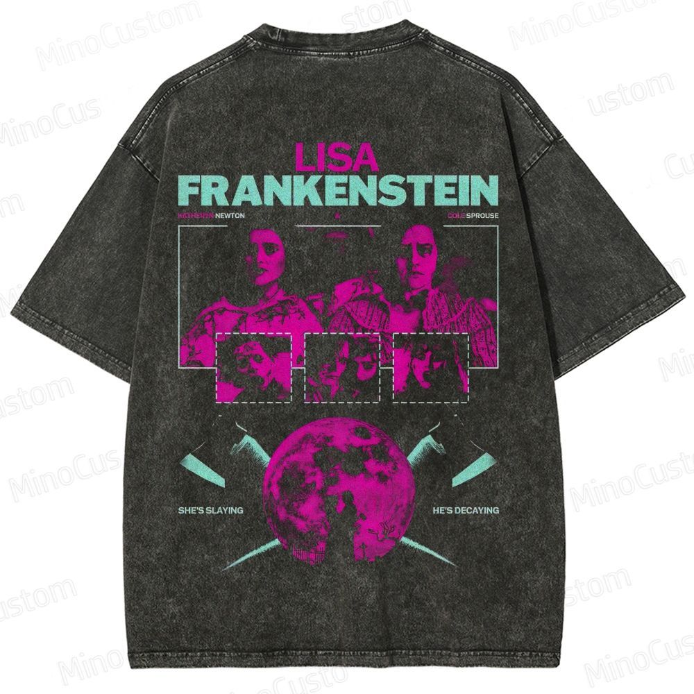 Lisa Frankenstein Vintage Washed Horror Comedy T - shirt