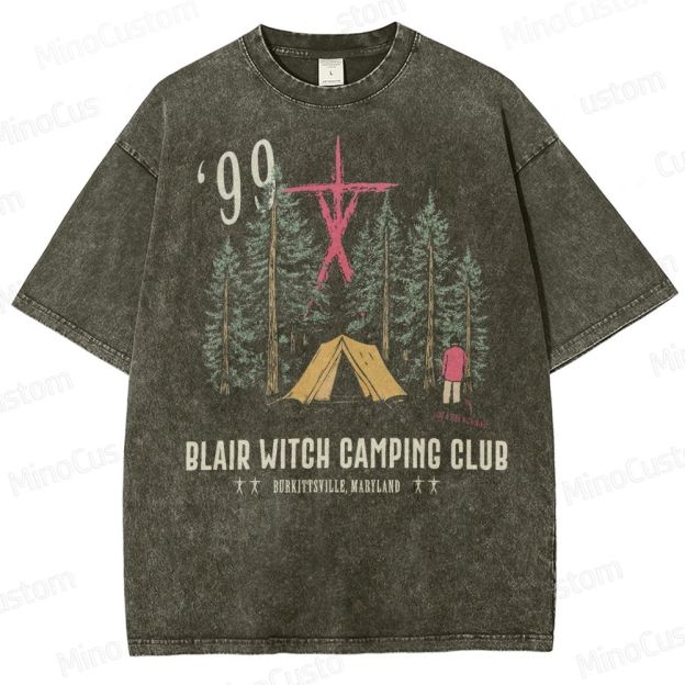 Witch Camping Vintage Distressed Washed T-Shirt