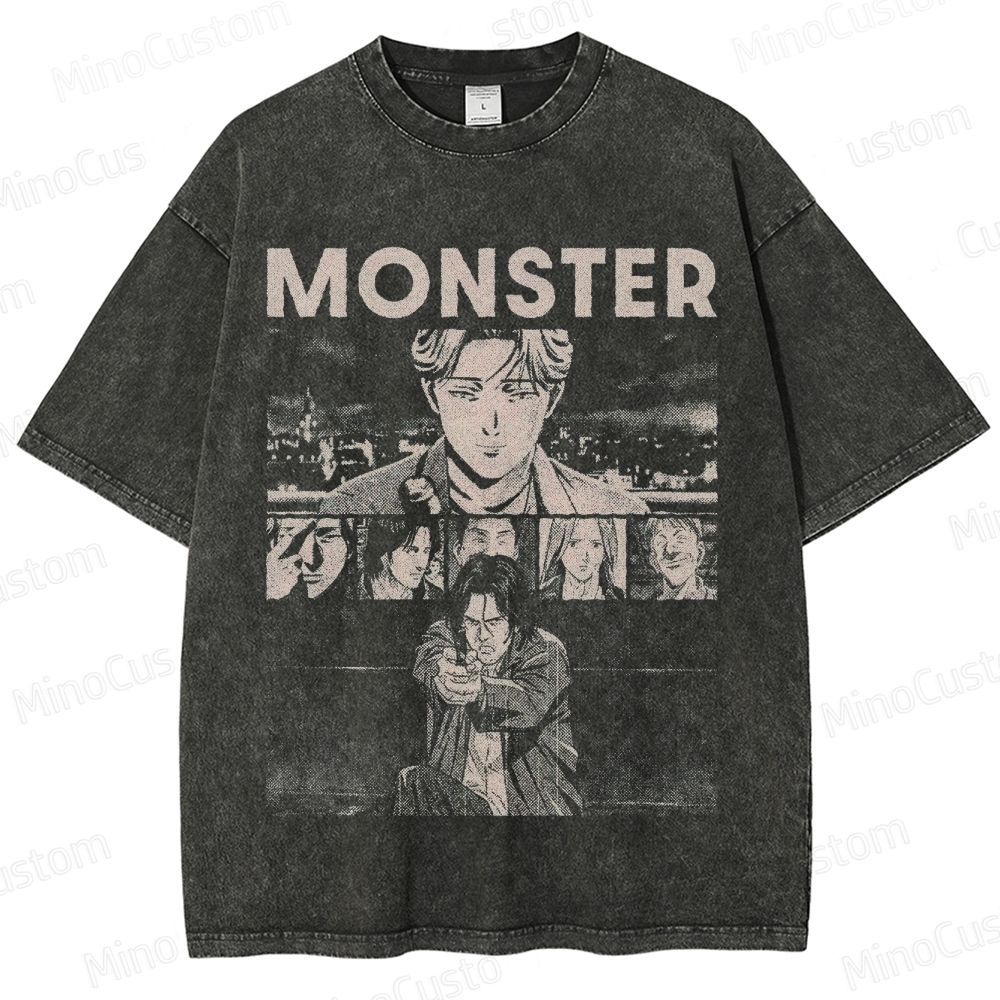 Monster Vintage Washed Mystery Thriller Anime T - shirt