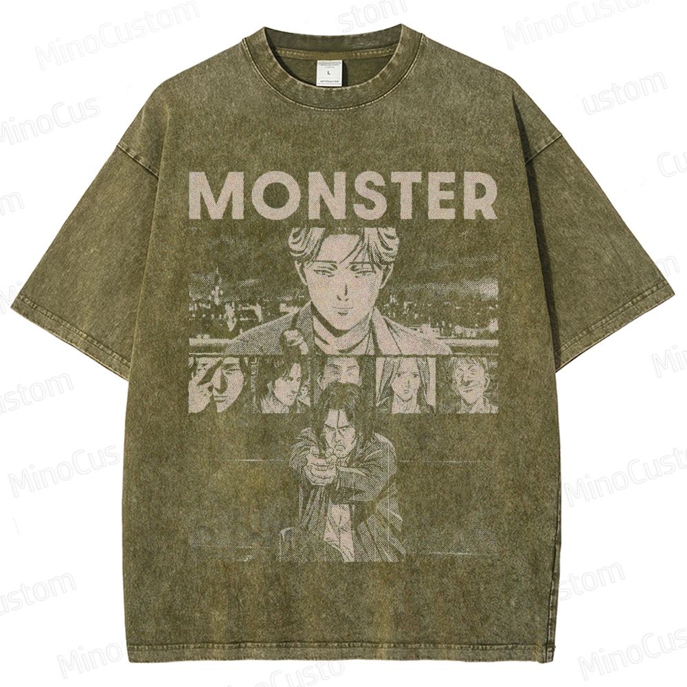 Monster Vintage Washed Mystery Thriller Anime T - shirt