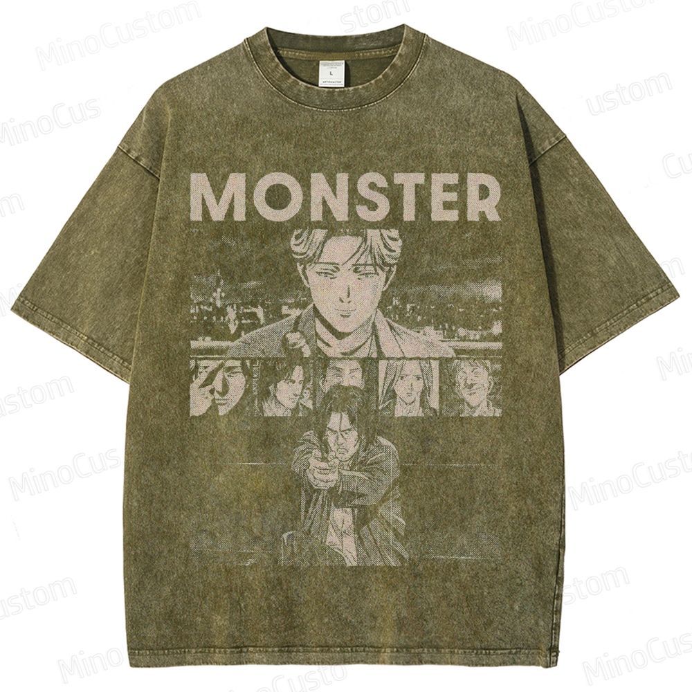 Monster Vintage Washed Mystery Thriller Anime T - shirt