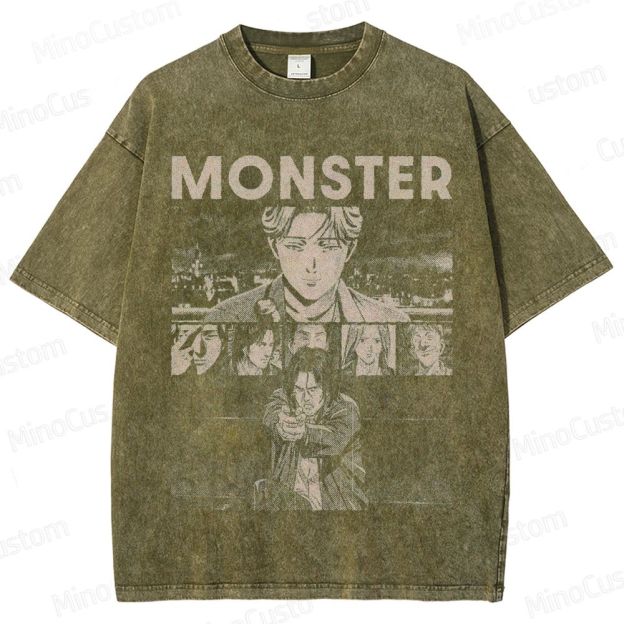 Monster Vintage Washed Mystery Thriller Anime T - shirt