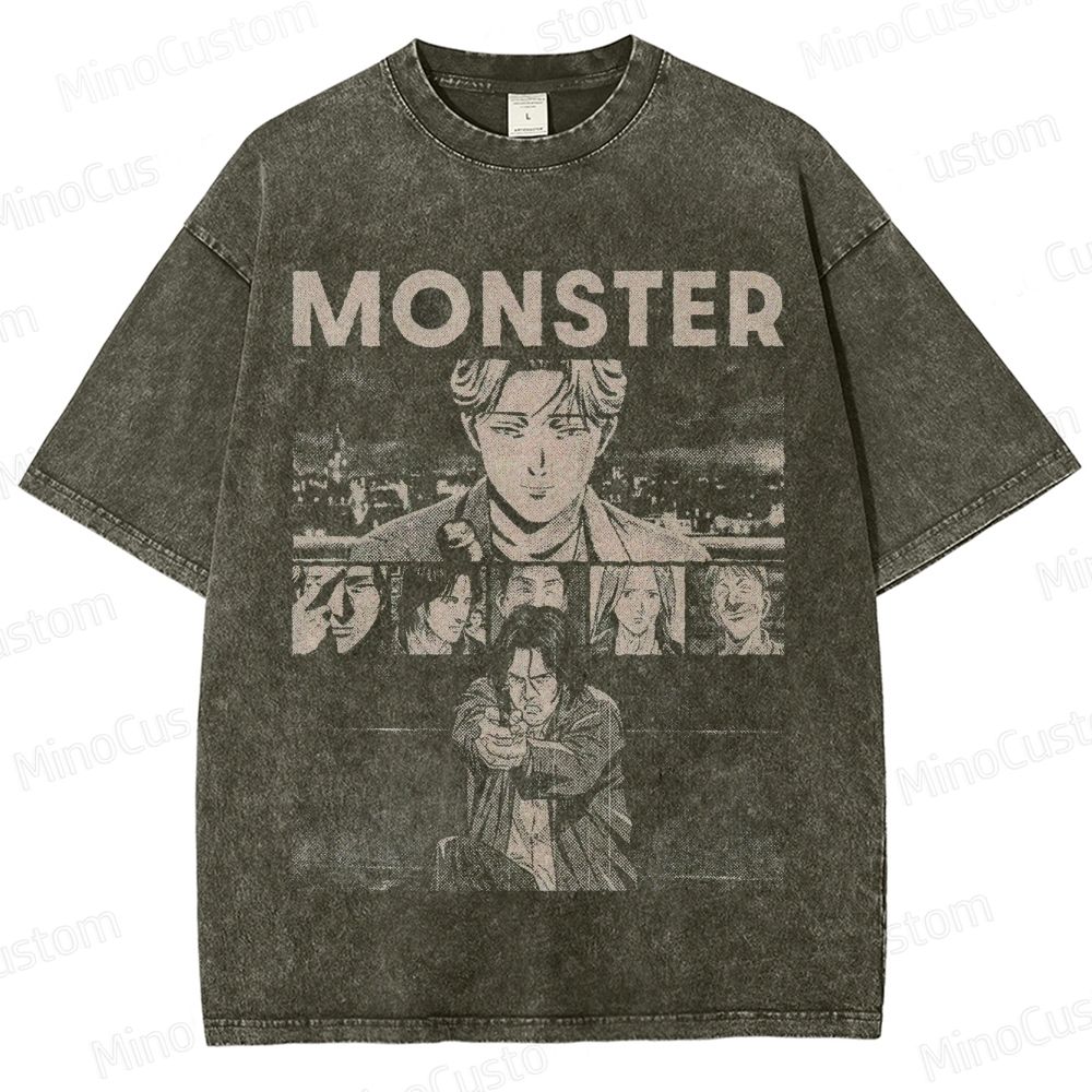 Monster Vintage Washed Mystery Thriller Anime T - shirt