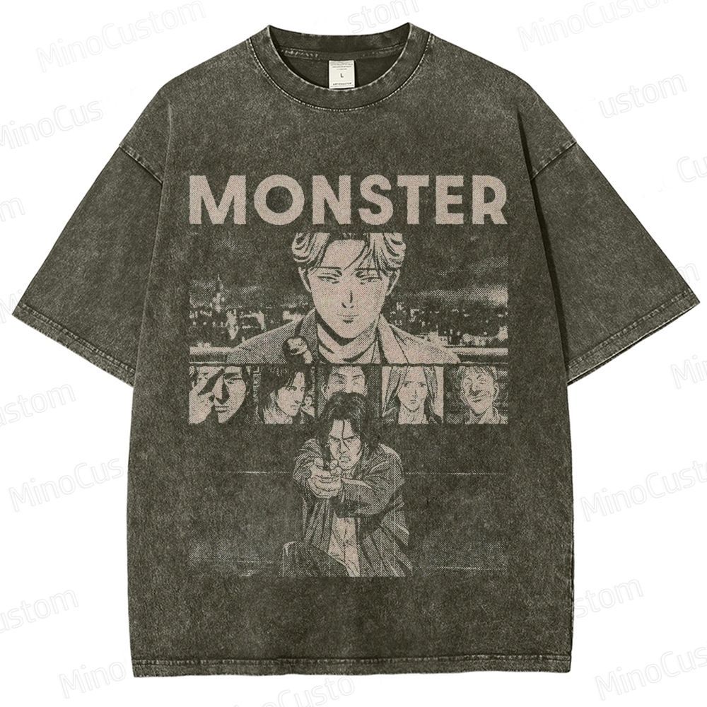 Monster Vintage Washed Mystery Thriller Anime T - shirt