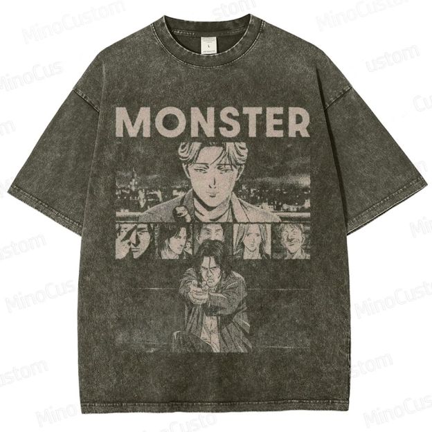 Monster Vintage Washed Mystery Thriller Anime T - shirt