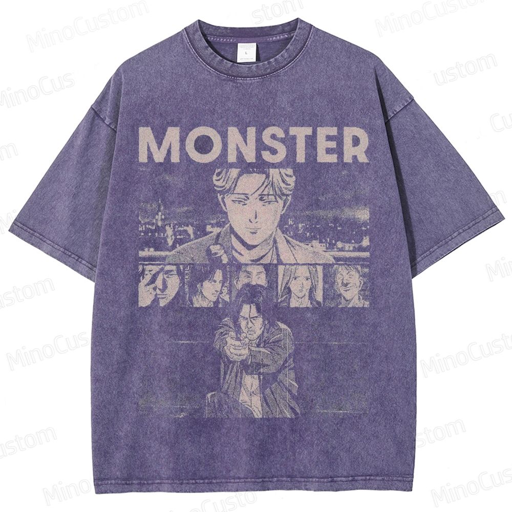 Monster Vintage Washed Mystery Thriller Anime T - shirt