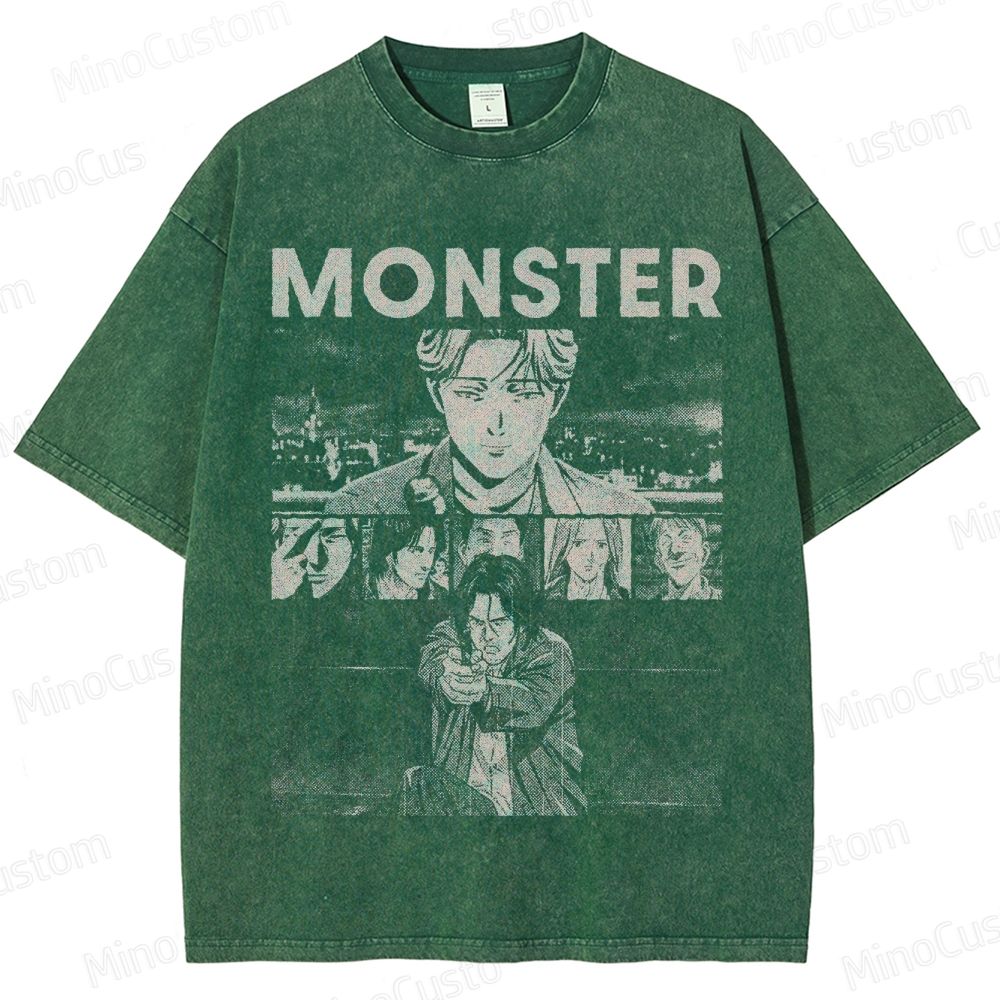 Monster Vintage Washed Mystery Thriller Anime T - shirt