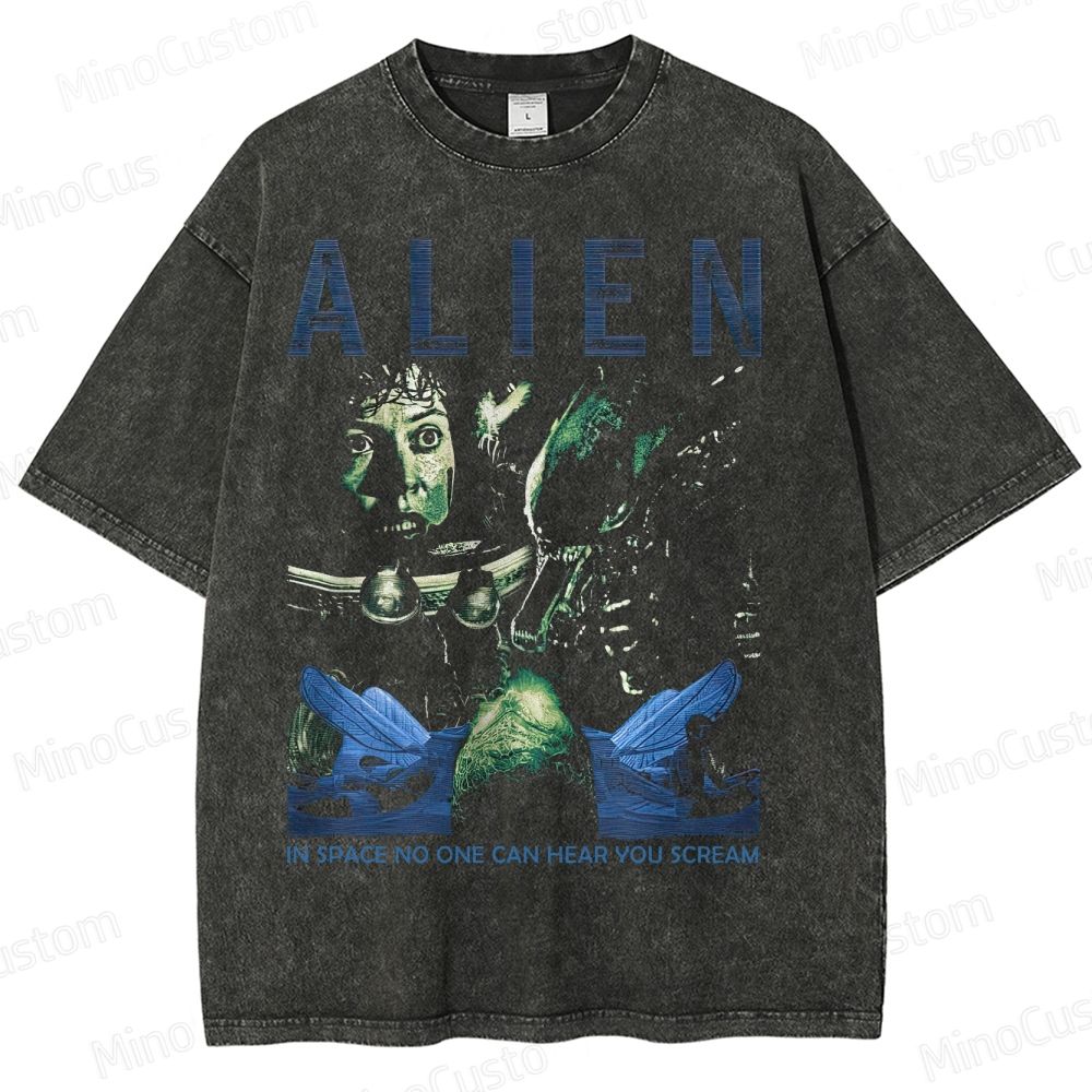 Alien In Space No Once Can Hear You Scream 1979 Retro Washed T-Shirt