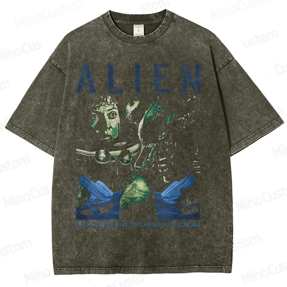 Alien In Space No Once Can Hear You Scream 1979 Retro Washed T-Shirt