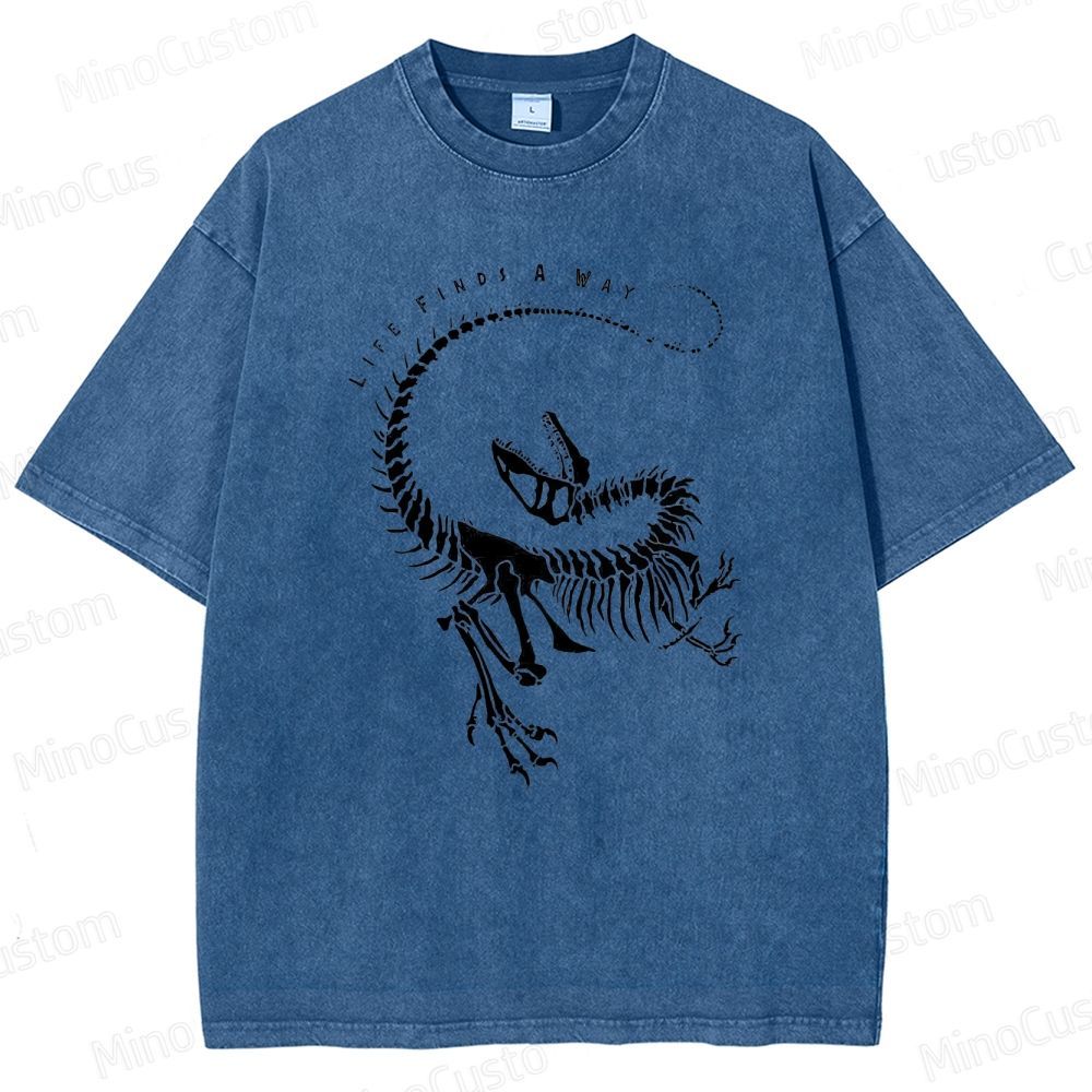 Jurassic Park - Inspired "Life Finds A Way" Dinosaur Skeleton Vintage Washed T - shirt