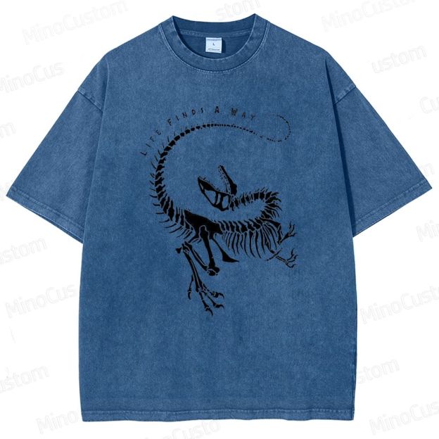 Jurassic Park - Inspired "Life Finds A Way" Dinosaur Skeleton Vintage Washed T - shirt