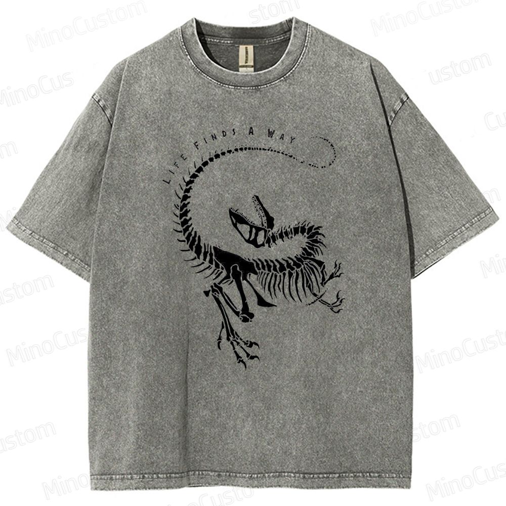 Jurassic Park - Inspired "Life Finds A Way" Dinosaur Skeleton Vintage Washed T - shirt