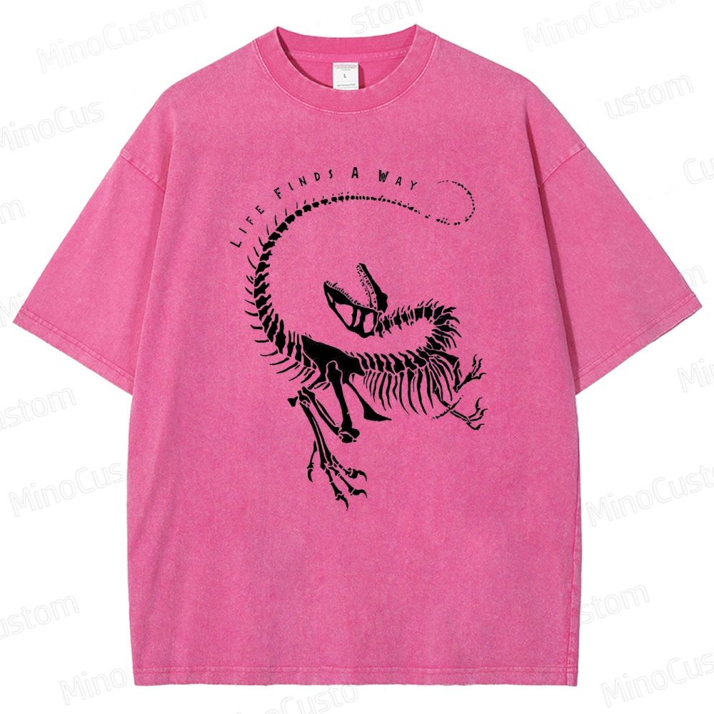 Jurassic Park - Inspired "Life Finds A Way" Dinosaur Skeleton Vintage Washed T - shirt