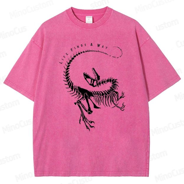 Jurassic Park - Inspired "Life Finds A Way" Dinosaur Skeleton Vintage Washed T - shirt