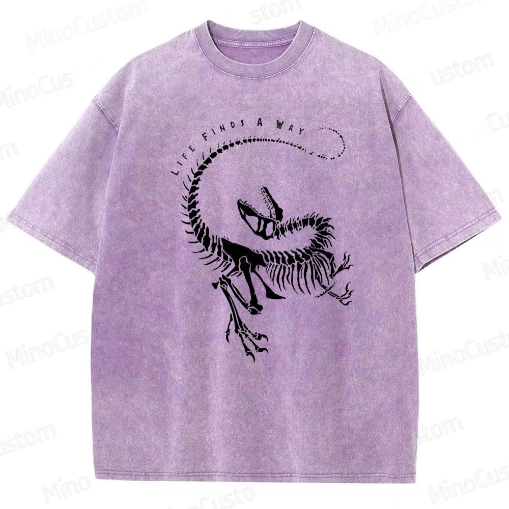 Jurassic Park - Inspired "Life Finds A Way" Dinosaur Skeleton Vintage Washed T - shirt