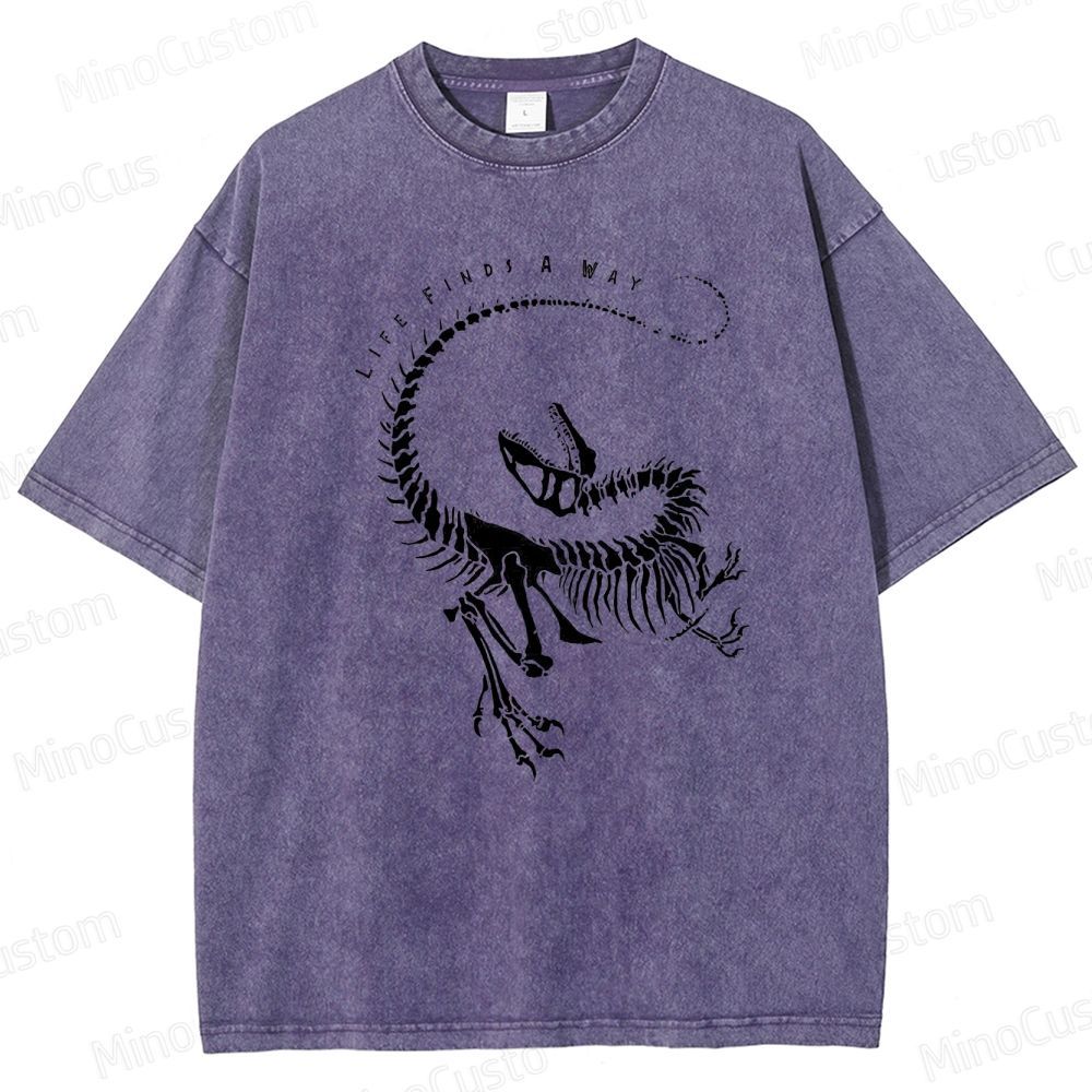 Jurassic Park - Inspired "Life Finds A Way" Dinosaur Skeleton Vintage Washed T - shirt