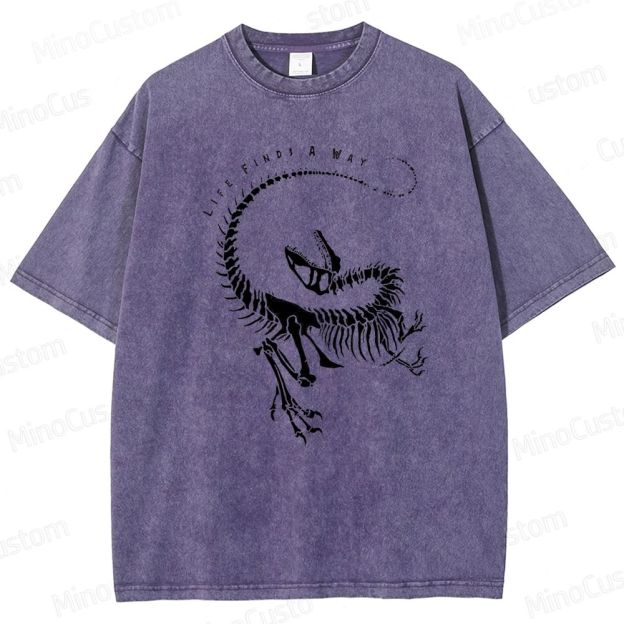 Jurassic Park - Inspired "Life Finds A Way" Dinosaur Skeleton Vintage Washed T - shirt