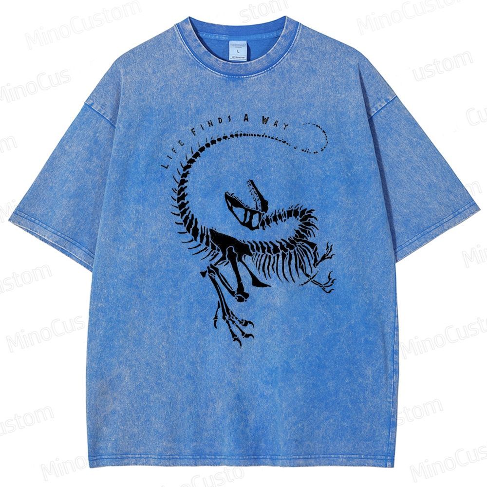 Jurassic Park - Inspired "Life Finds A Way" Dinosaur Skeleton Vintage Washed T - shirt